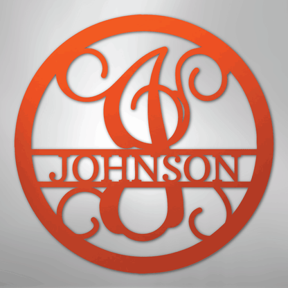 Custom Metal Wall Art - Split Letter Vine Monogram Sign Orange