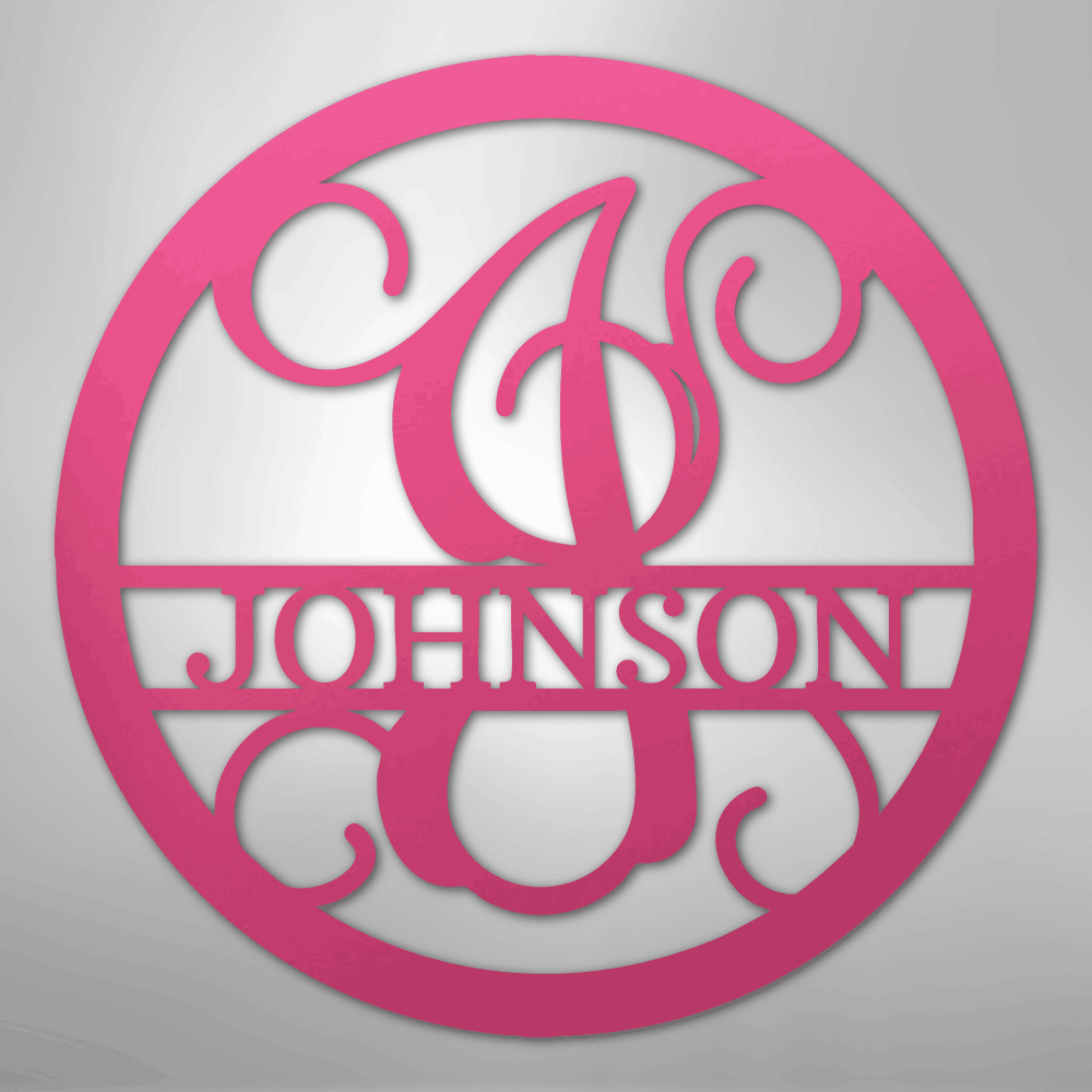 Custom Metal Wall Art - Split Letter Vine Monogram Sign Pink