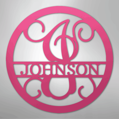Custom Metal Wall Art - Split Letter Vine Monogram Sign Pink