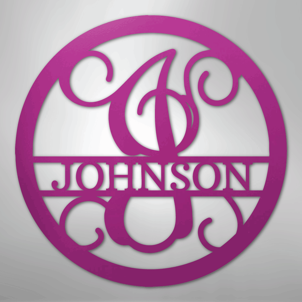 Custom Metal Wall Art - Split Letter Vine Monogram Sign Purple