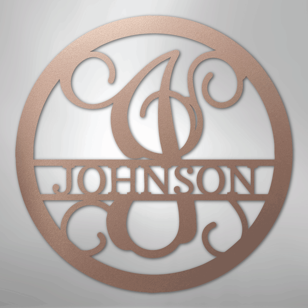 Custom Metal Wall Art - Split Letter Vine Monogram Sign Rose