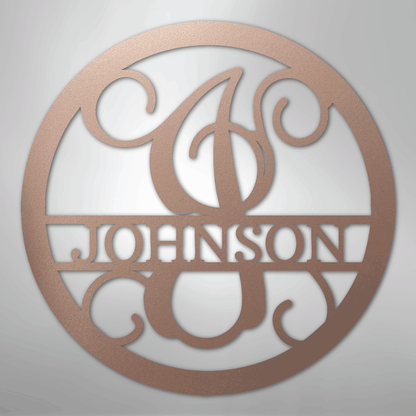 Custom Metal Wall Art - Split Letter Vine Monogram Sign Rose