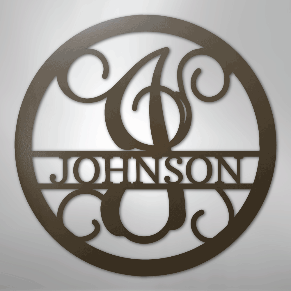Custom Metal Wall Art - Split Letter Vine Monogram Sign Stone