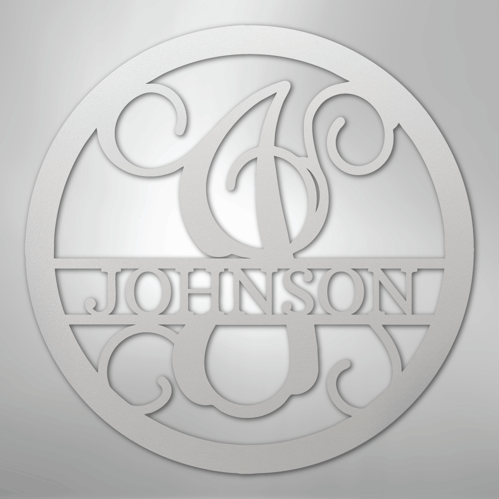 Custom Metal Wall Art - Split Letter Vine Monogram Sign White