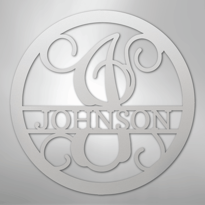 Custom Metal Wall Art - Split Letter Vine Monogram Sign White