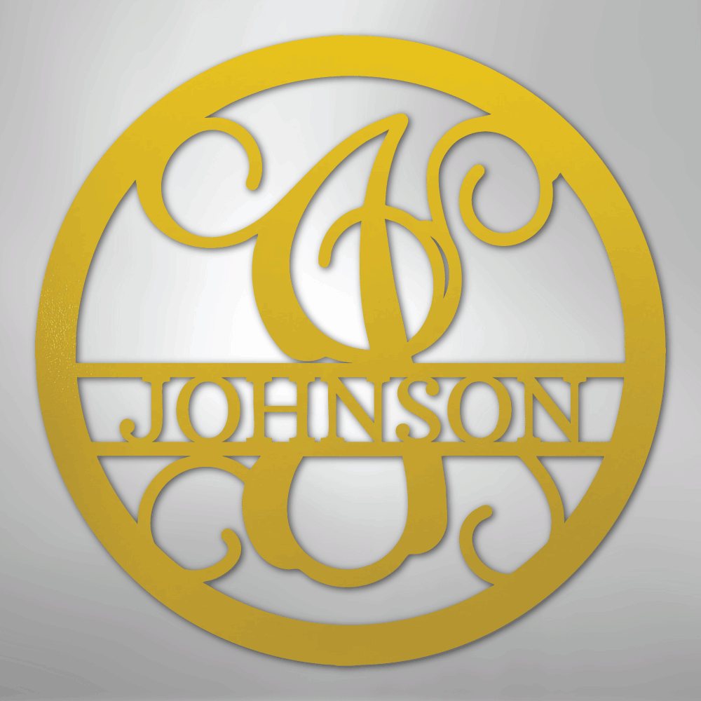 Custom Metal Wall Art - Split Letter Vine Monogram Sign Yellow