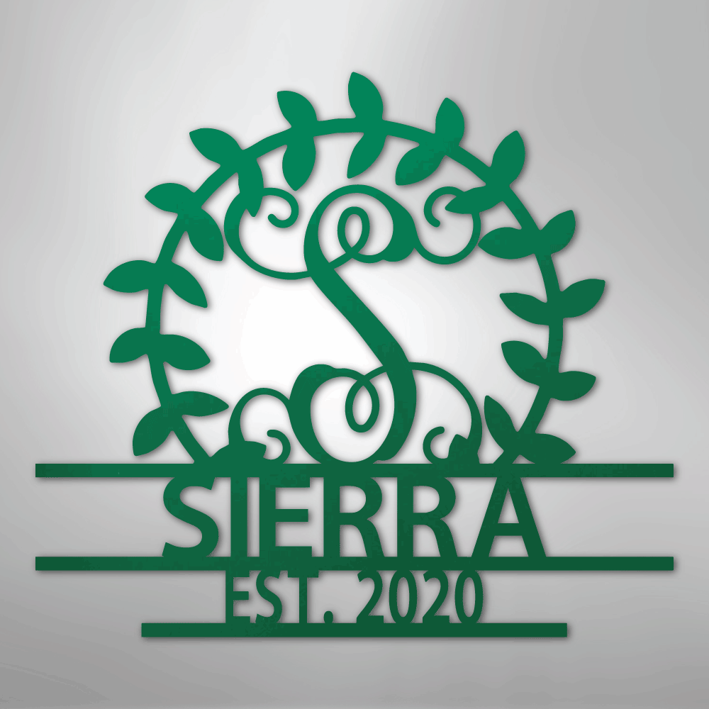 Custom Metal Wall Art - Personalized Family Crest Monogram Sign Green