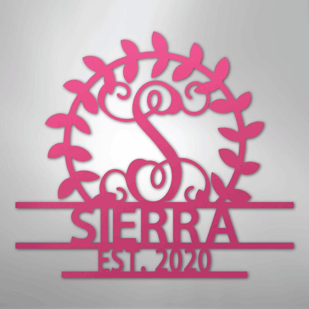 Custom Metal Wall Art - Personalized Family Crest Monogram Sign Pink