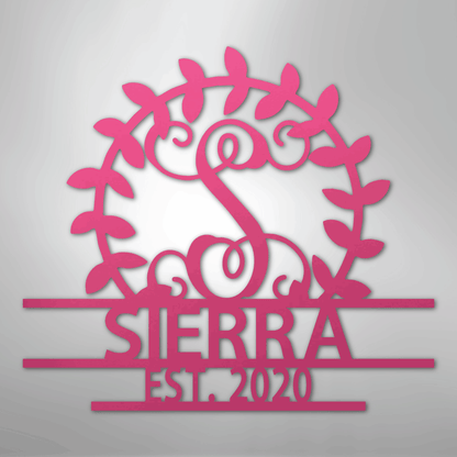 Custom Metal Wall Art - Personalized Family Crest Monogram Sign Pink