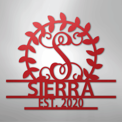 Custom Metal Wall Art - Personalized Family Crest Monogram Sign Red
