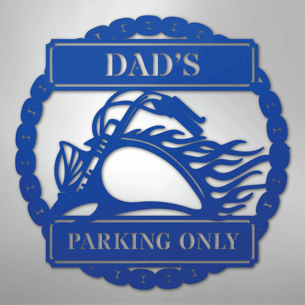 Custom Metal Wall Art - Personalized Motorcycle Parking Sign Blue