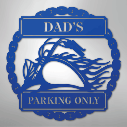 Custom Metal Wall Art - Personalized Motorcycle Parking Sign Blue