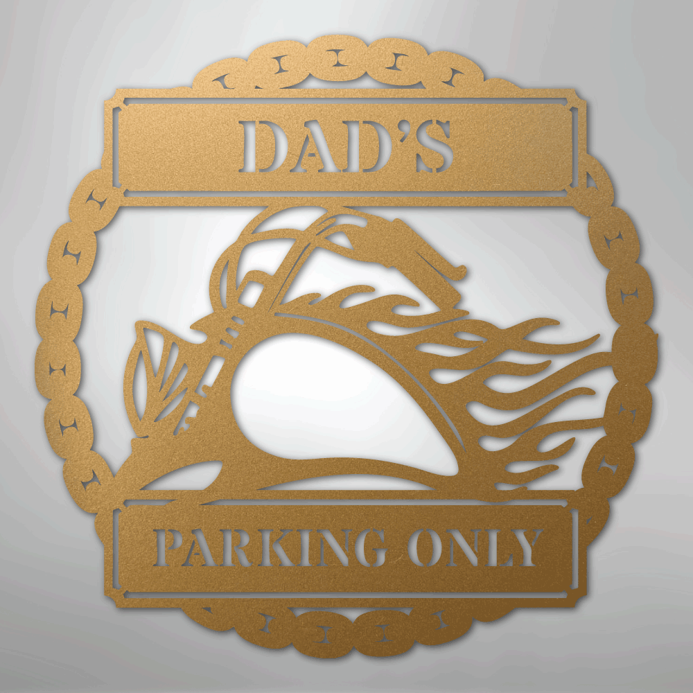 Custom Metal Wall Art - Personalized Motorcycle Parking Sign Gold