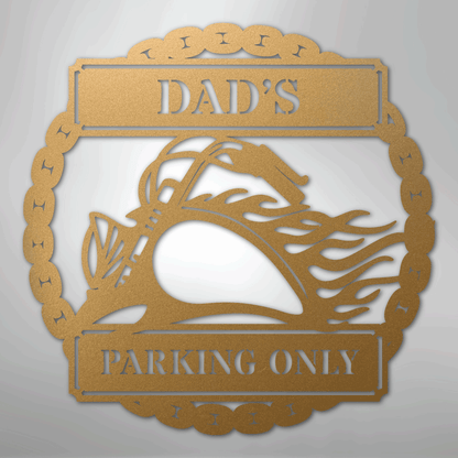 Custom Metal Wall Art - Personalized Motorcycle Parking Sign Gold