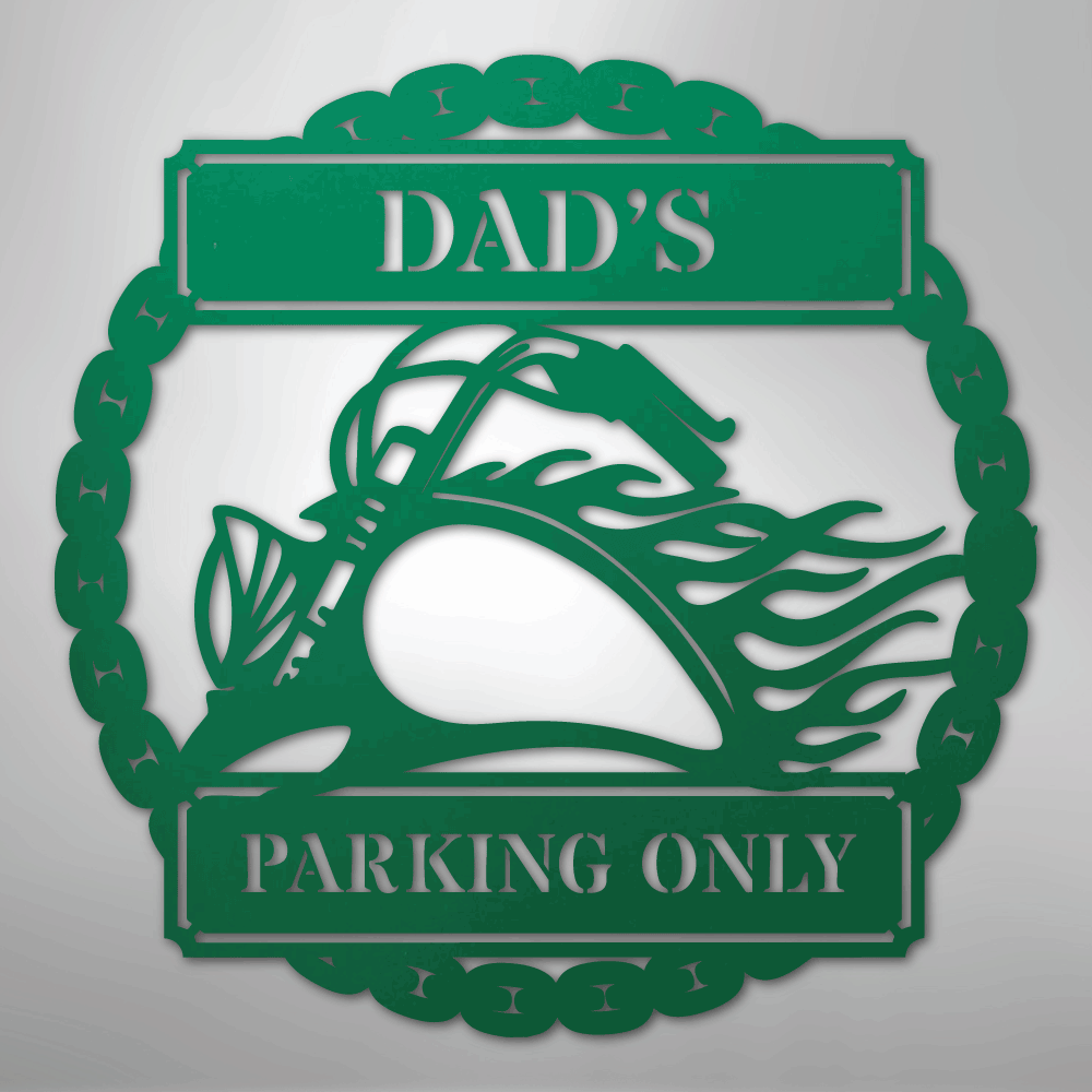 Custom Metal Wall Art - Personalized Motorcycle Parking Sign Green