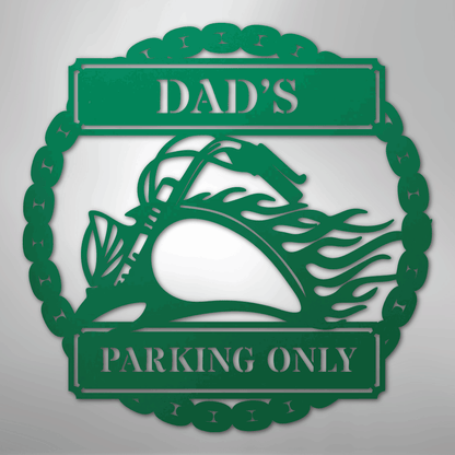 Custom Metal Wall Art - Personalized Motorcycle Parking Sign Green
