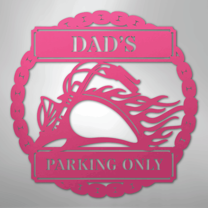 Custom Metal Wall Art - Personalized Motorcycle Parking Sign Pink