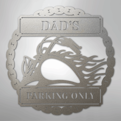 Custom Metal Wall Art - Personalized Motorcycle Parking Sign Silver