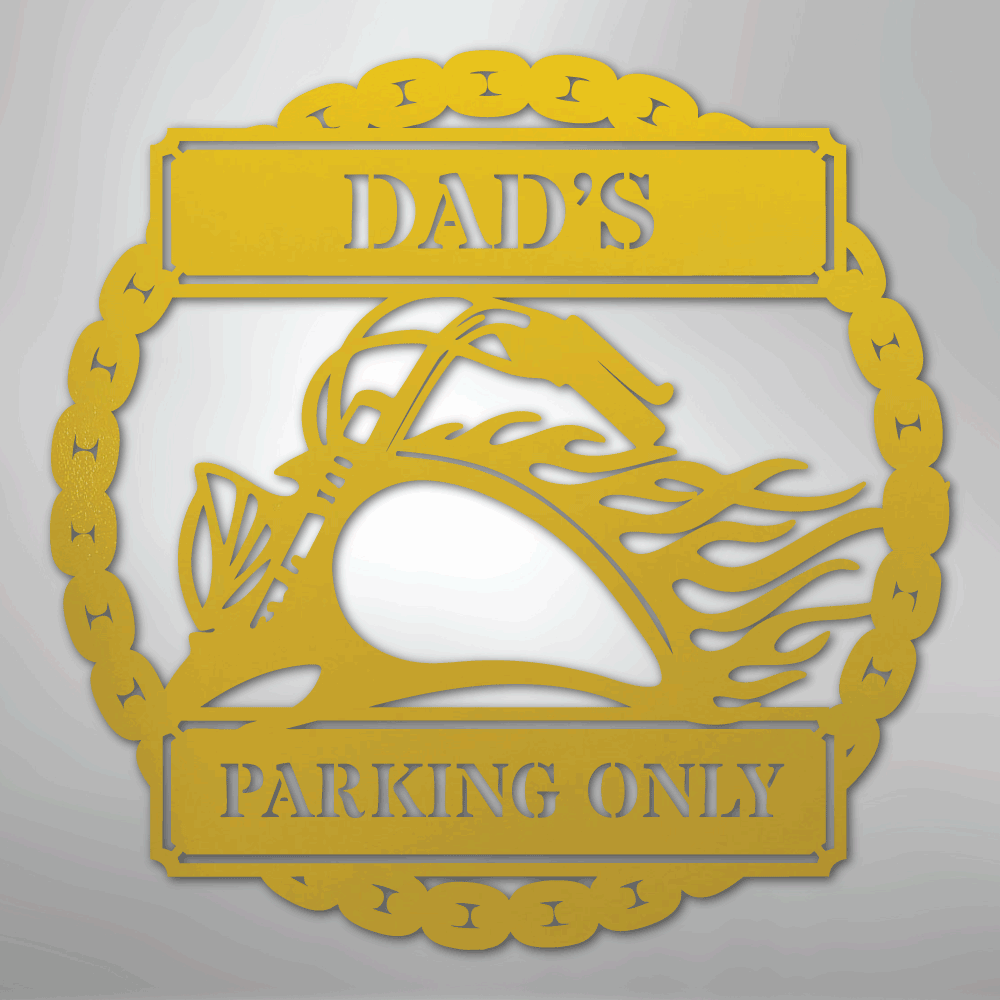 Custom Metal Wall Art - Personalized Motorcycle Parking Sign Yellow