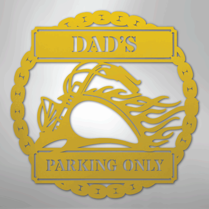 Custom Metal Wall Art - Personalized Motorcycle Parking Sign Yellow