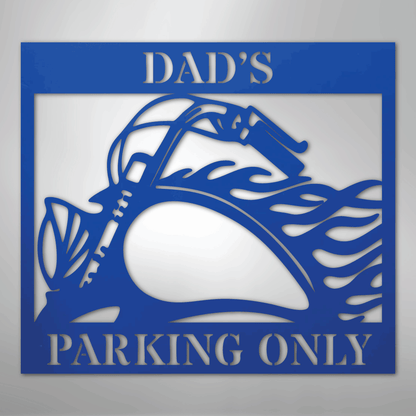 Custom Metal Wall Art - Personalized Hog Parking Name Sign Blue