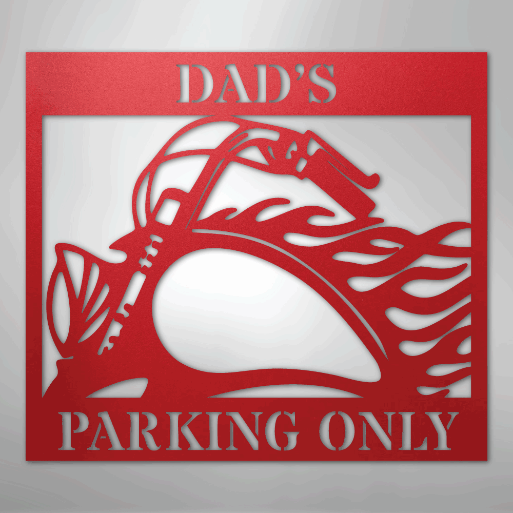 Custom Metal Wall Art - Personalized Hog Parking Name Sign Red