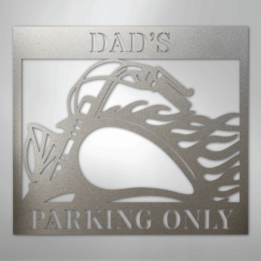 Custom Metal Wall Art - Personalized Hog Parking Name Sign Silver