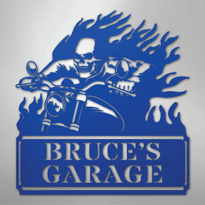 Custom Metal Wall Art - Personalized Demon Motorcycle Sign Blue