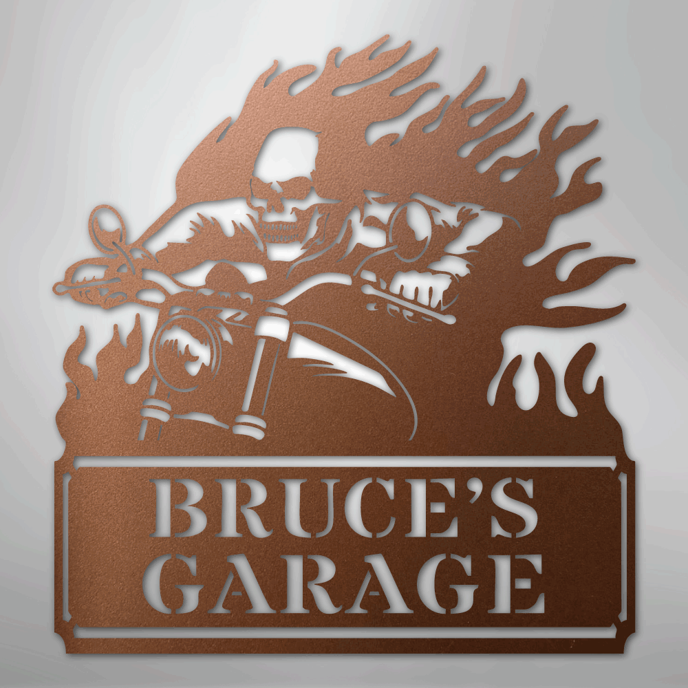 Custom Metal Wall Art - Personalized Demon Motorcycle Sign Copper