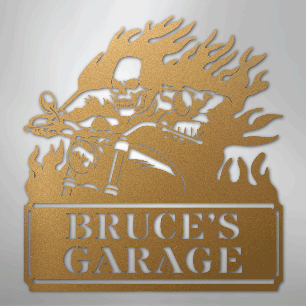 Custom Metal Wall Art - Personalized Demon Motorcycle Sign Gold