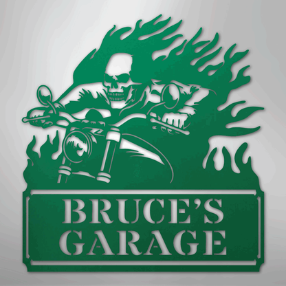 Custom Metal Wall Art - Personalized Demon Motorcycle Sign Green