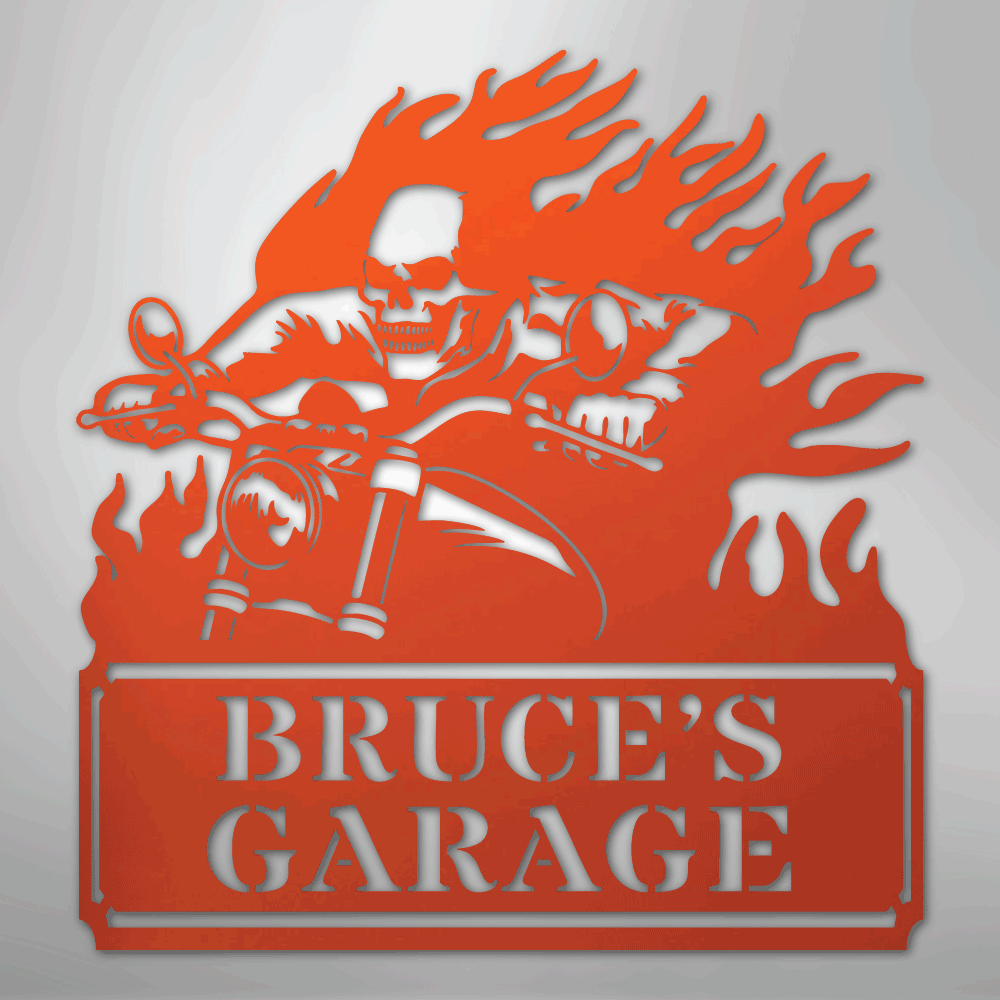 Custom Metal Wall Art - Personalized Demon Motorcycle Sign Orange