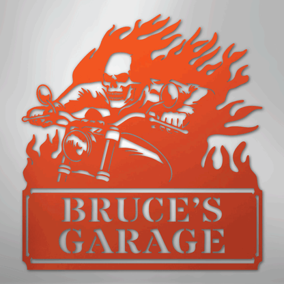 Custom Metal Wall Art - Personalized Demon Motorcycle Sign Orange