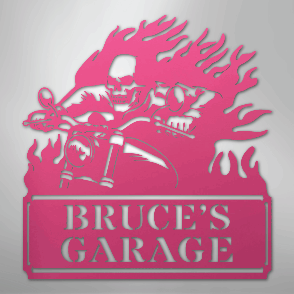 Custom Metal Wall Art - Personalized Demon Motorcycle Sign Pink