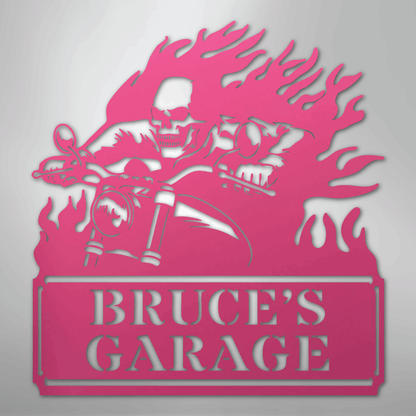 Custom Metal Wall Art - Personalized Demon Motorcycle Sign Pink