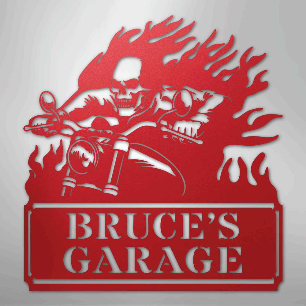 Custom Metal Wall Art - Personalized Demon Motorcycle Sign Red
