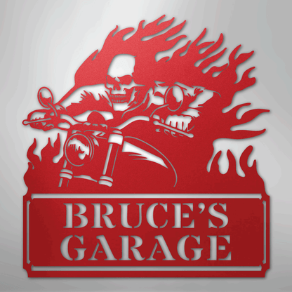 Custom Metal Wall Art - Personalized Demon Motorcycle Sign Red