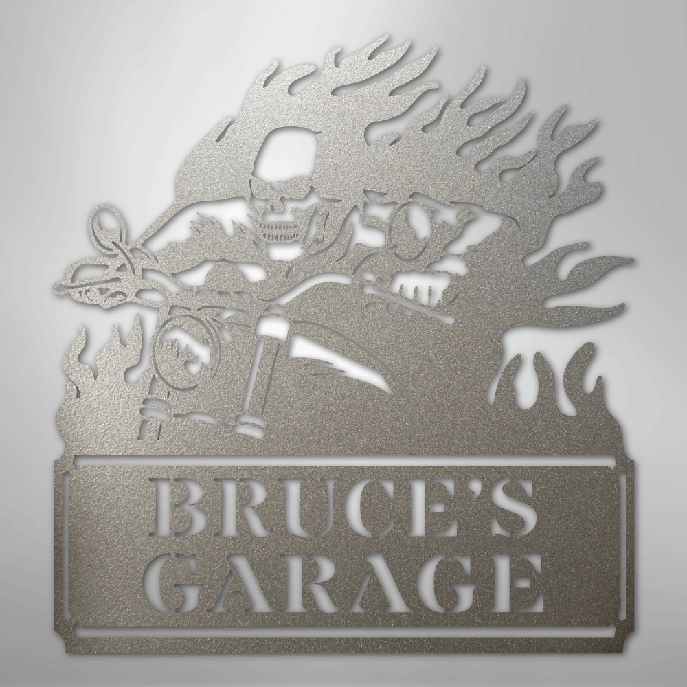 Custom Metal Wall Art - Personalized Demon Motorcycle Sign Silver