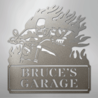 Custom Metal Wall Art - Personalized Demon Motorcycle Sign Silver