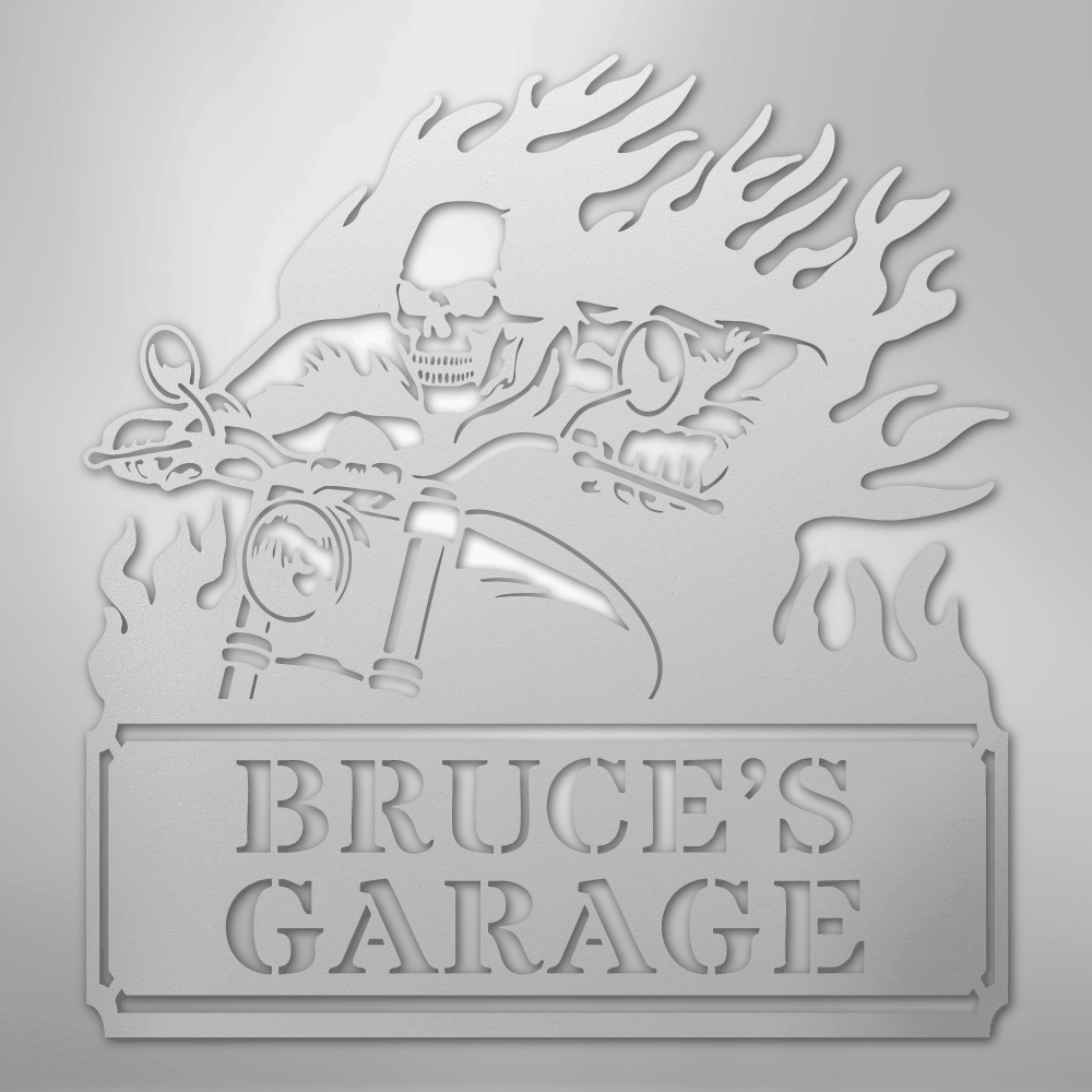Custom Metal Wall Art - Personalized Demon Motorcycle Sign White