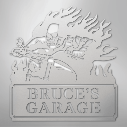 Custom Metal Wall Art - Personalized Demon Motorcycle Sign White