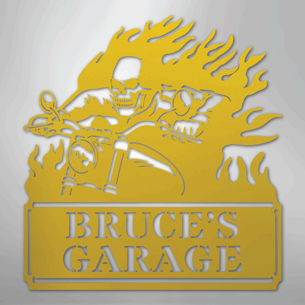 Custom Metal Wall Art - Personalized Demon Motorcycle Sign Yellow