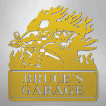 Custom Metal Wall Art - Personalized Demon Motorcycle Sign Yellow