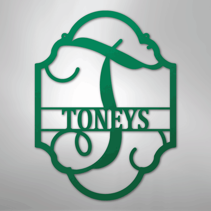 Custom Metal Wall Art - Personalized Split Letter Monogram Sign Green