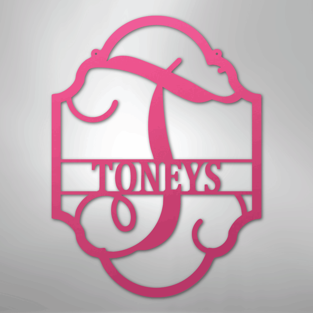 Custom Metal Wall Art - Personalized Split Letter Monogram Sign Pink