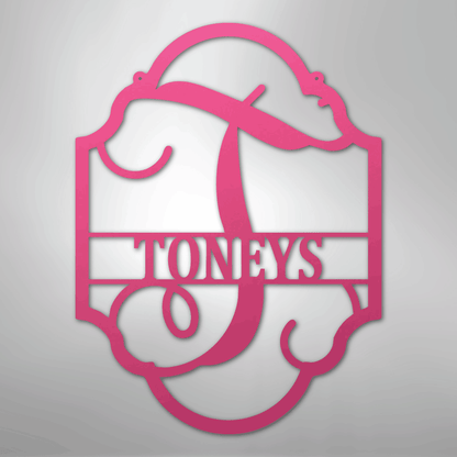 Custom Metal Wall Art - Personalized Split Letter Monogram Sign Pink