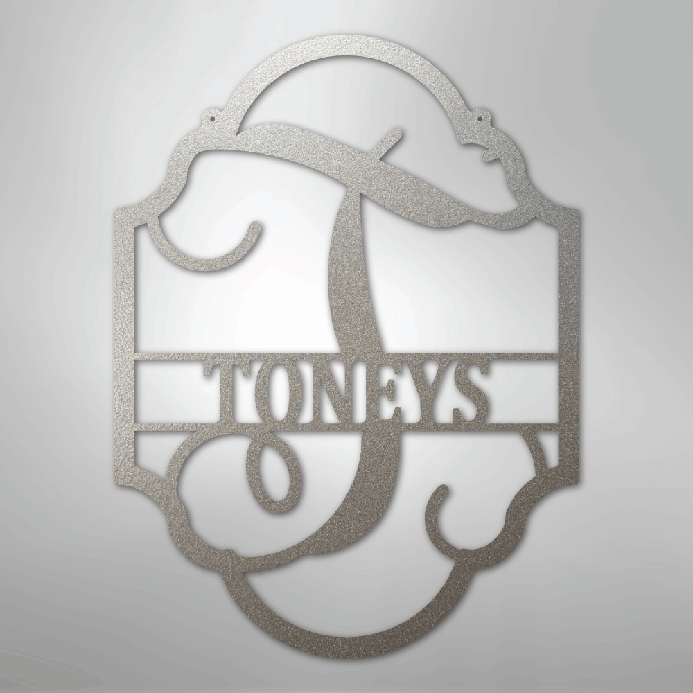 Custom Metal Wall Art - Personalized Split Letter Monogram Sign Silver