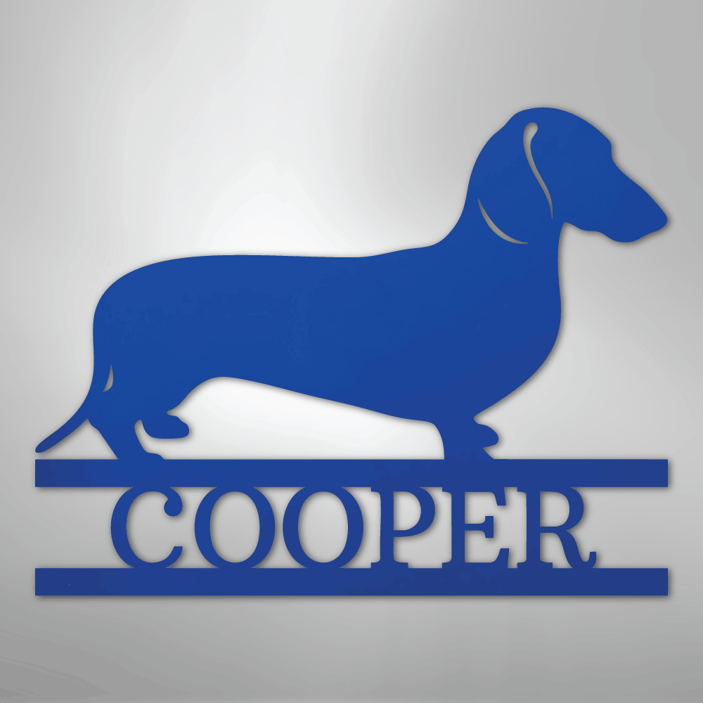 Custom Metal Wall Art - Personalized Dachshund Name Sign Blue