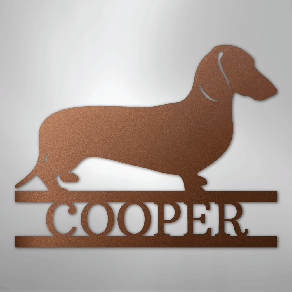 Custom Metal Wall Art - Personalized Dachshund Name Sign Copper