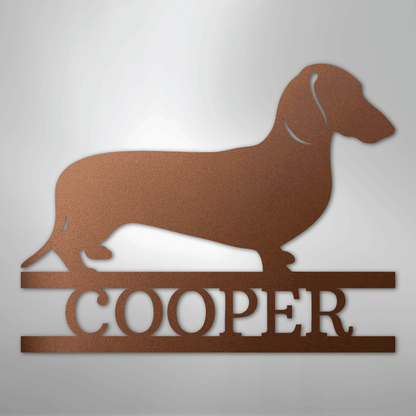 Custom Metal Wall Art - Personalized Dachshund Name Sign Copper
